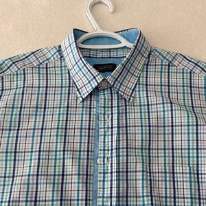 Men's Plaid Button-Down Shirt - Blue and Green